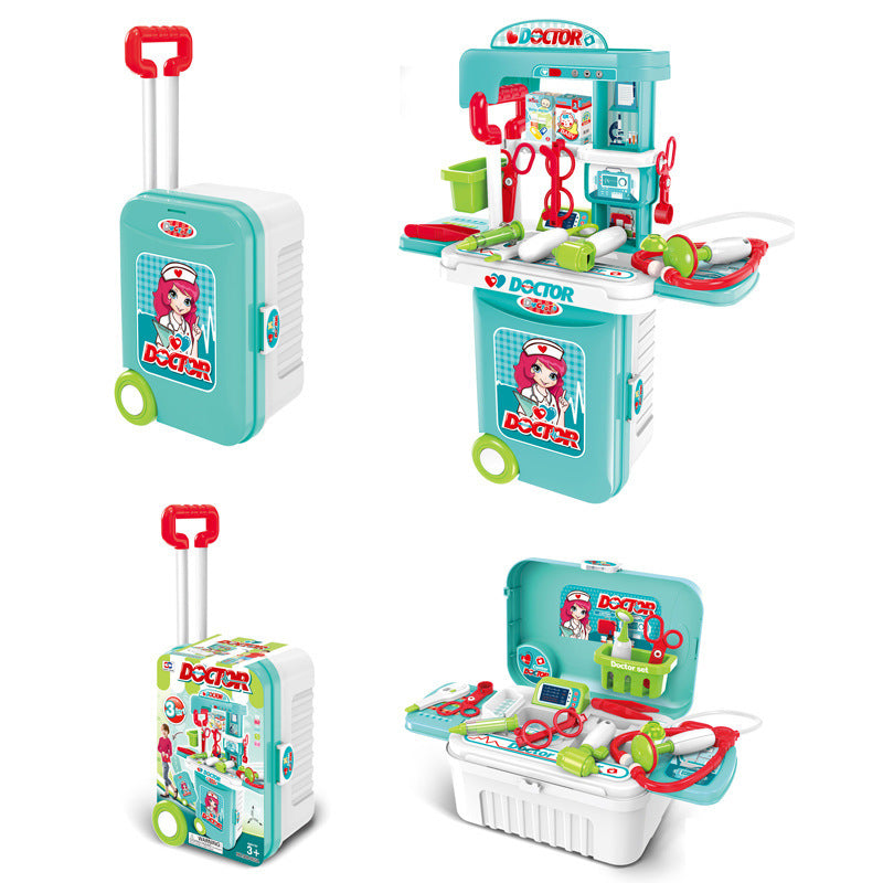 Pretend Play Toy Set: Simulation Kitchen Utensils, Dressing Table, Medical Tools, Tools in One, Rolling Travel Case, Early Education Toy