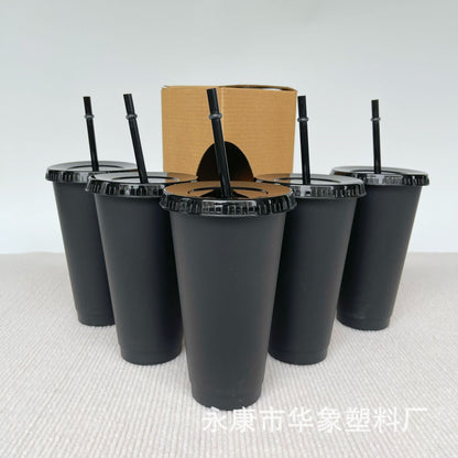 710Ml black straw cup