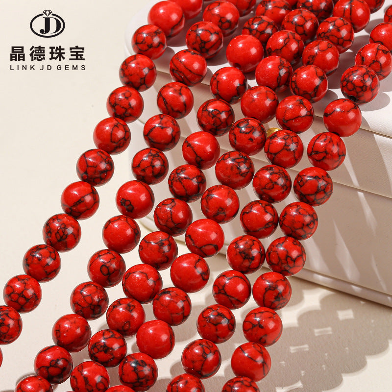 Synthetic red turquoise round beads Black line turquoise loose beads