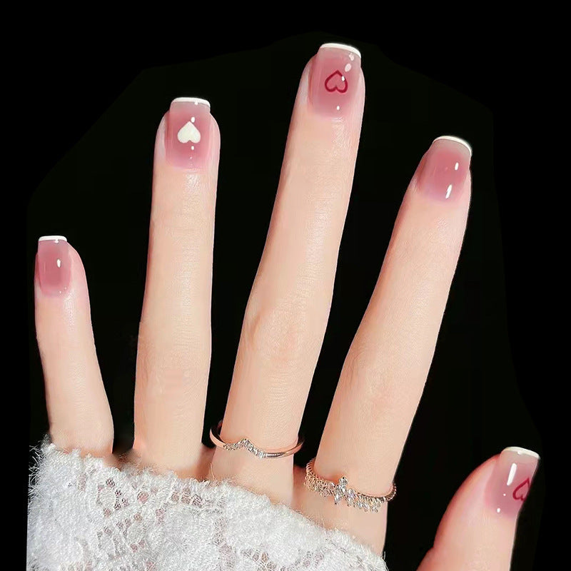 Short Pink Transparent Heart Wearable Nail Stickers