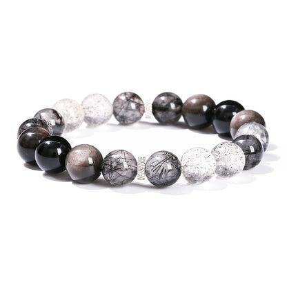 7A Natural Silver Obsidian Black Hair Crystal Mixed Bracelet