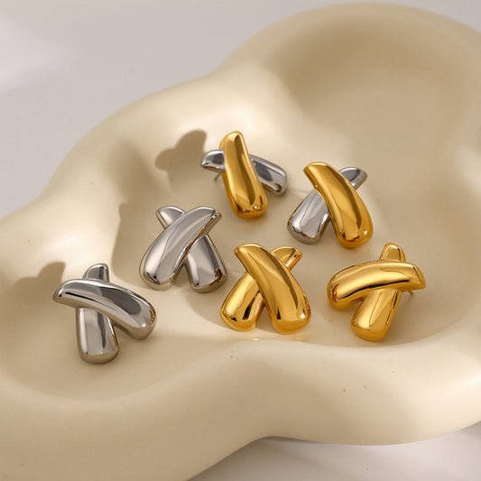 18k gold stainless steel X-shaped earrings