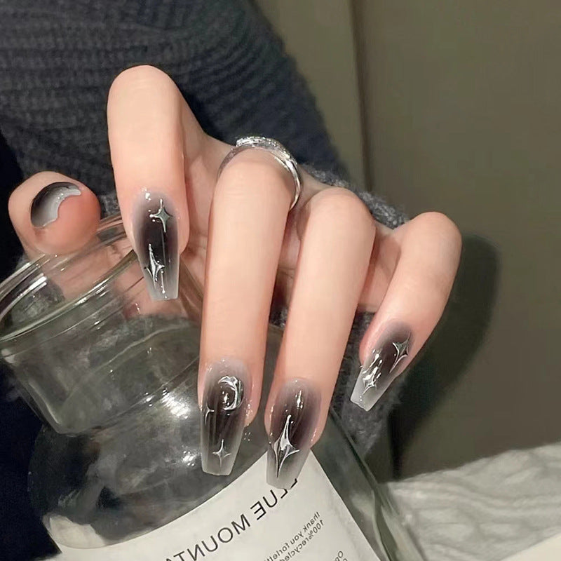 Dark Goth Ombre Silver Ballerina Nails