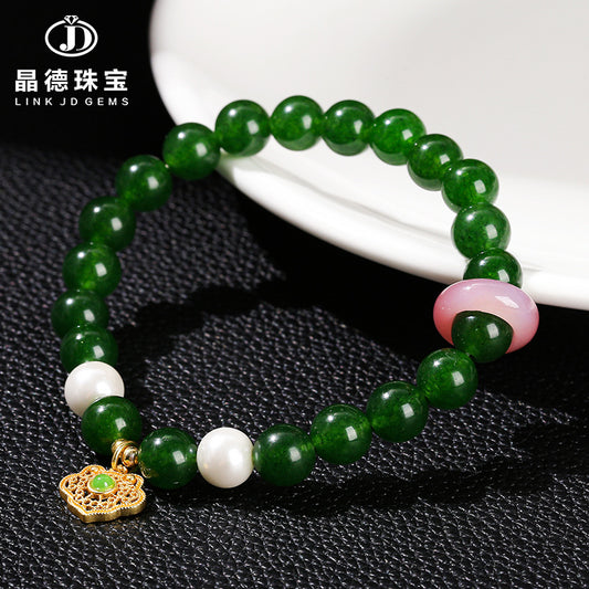 Imitation Hetian jade round bead bracelet.