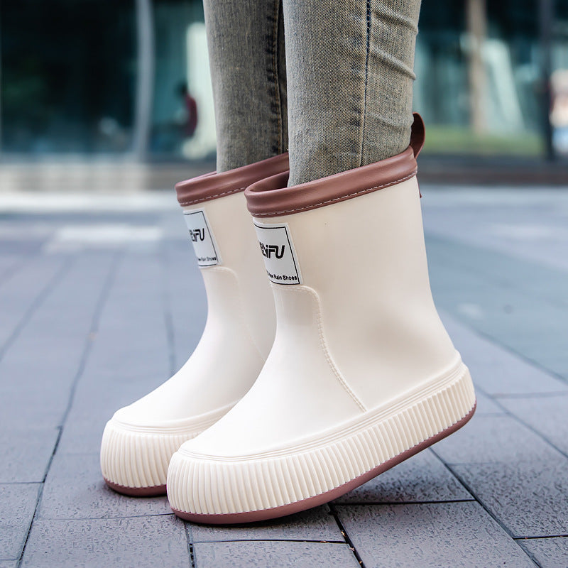 Rain shoes women's waterproof mouth medium tube rain boots are comfortable