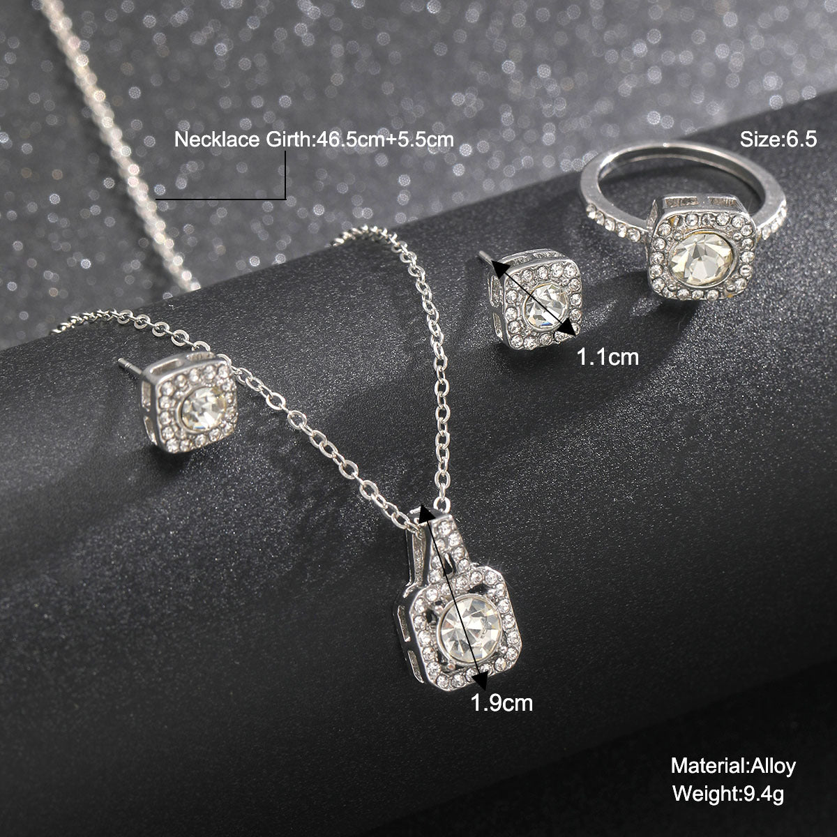 Elegant necklace, earrings and ring three-piece set