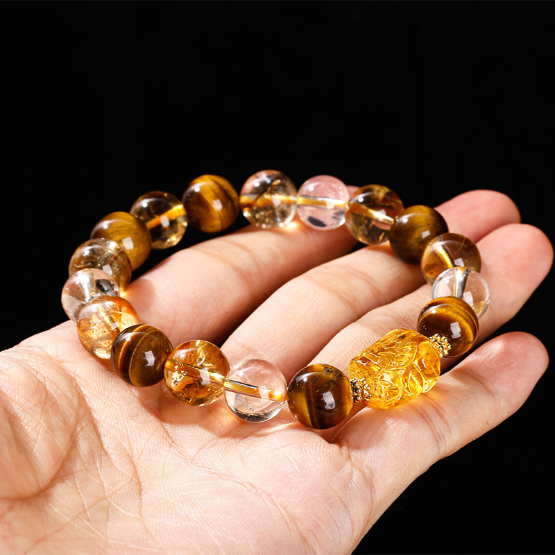 Natural yellow tiger eye stone citrine round bead bracelet.