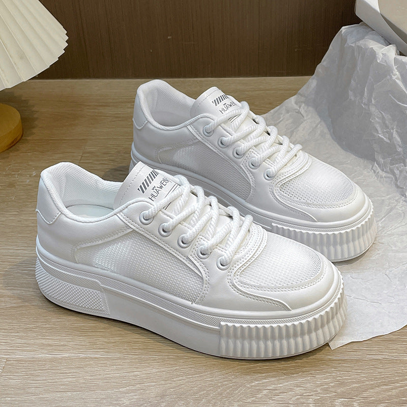 women's casual white mesh thick sole shoes