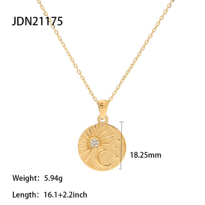 Zircon Sun Half Moon Pendant Necklace