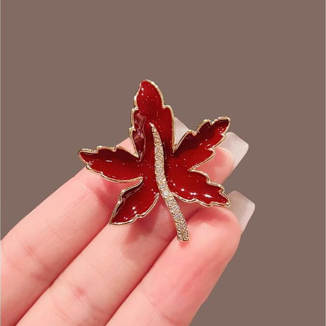 Diamond Red Maple Leaf Brooch