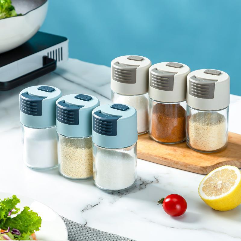 Press Salt Container, Measuring Salt Shaker, Glass Spice Jar