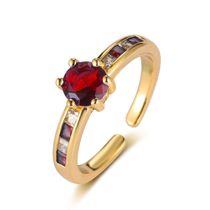 Anillo de cobre y circonita con forma de flor de corazón de melocotón de lujo ligero 