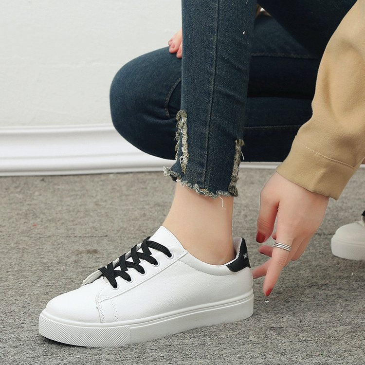 Little white shoes round head lace-up women's shoes