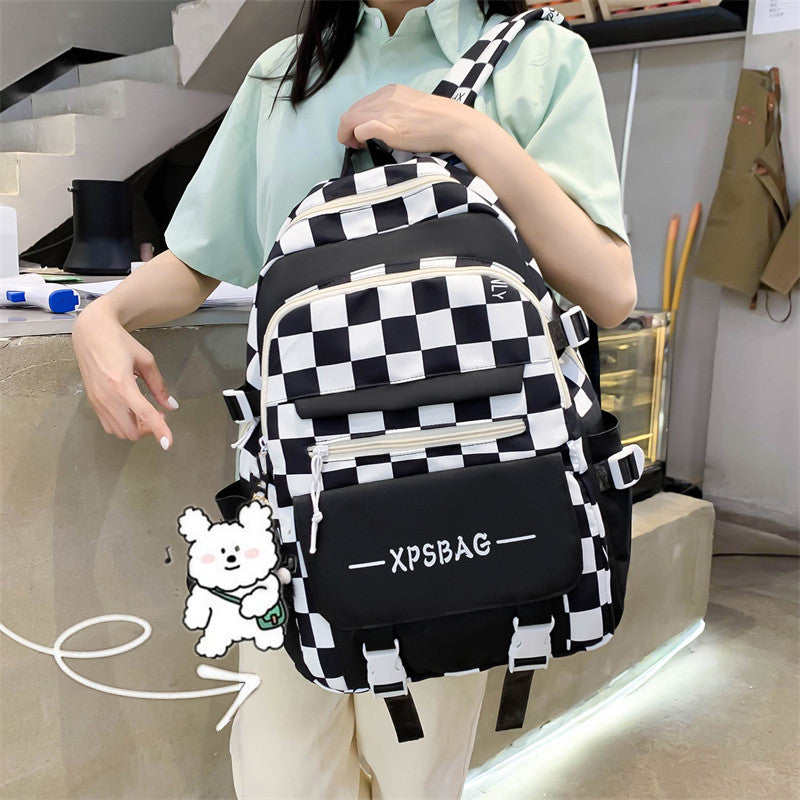 Student Backpack Checkerboard Backpack 4-piece Set