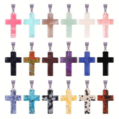 Natural Stone Cross Crystal Agate Pendant