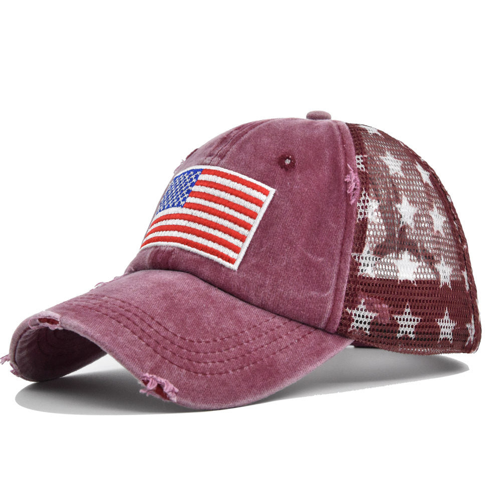 USA Flag Embroidered Mesh Cap, Star Baseball Hat