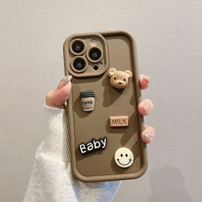 Apple 15 Pro High Bamboo Coffee Bear iPhone 11/12 Full Cover Shockproof