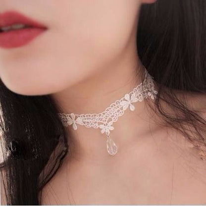 Multi-layer crystal lace necklace choker clavicle chain