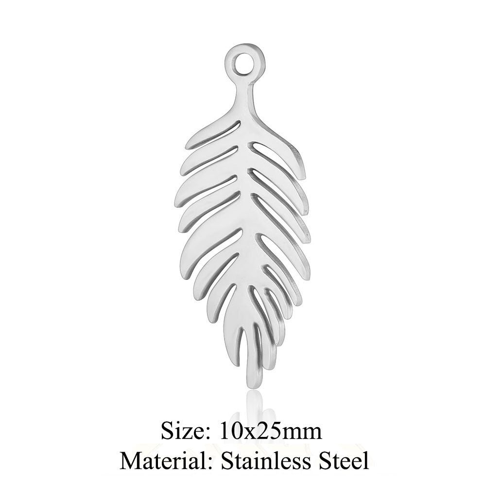 5 pcs/bag leaf branch titanium steel pendant