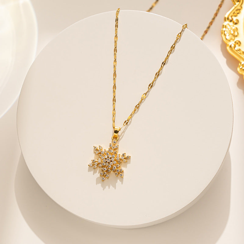 Trendy Rotatable Snowflake Necklace with Micro Zircon