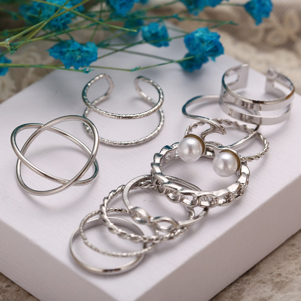 Open two pearl ring set of 10