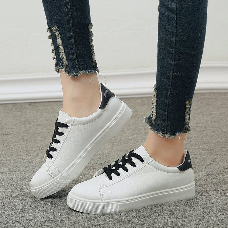 Little white shoes round head lace-up women's shoes