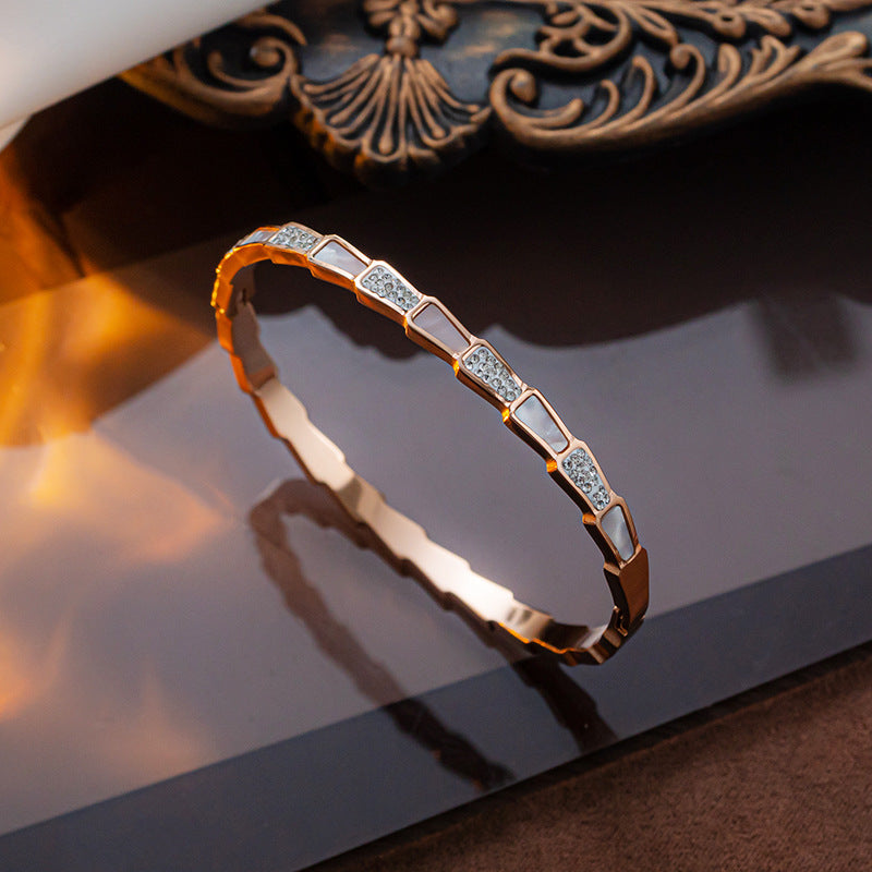 Korean Style Stainless Steel Mother of Pearl Bangle