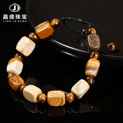 Natural pictorial stone redstone square bead woven bracelet