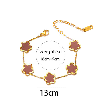 Fashion Stainless Steel Five-Petal Flower Bracelet - 18K Gold