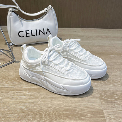 Women's casual thick-soled mesh breathable white shoes