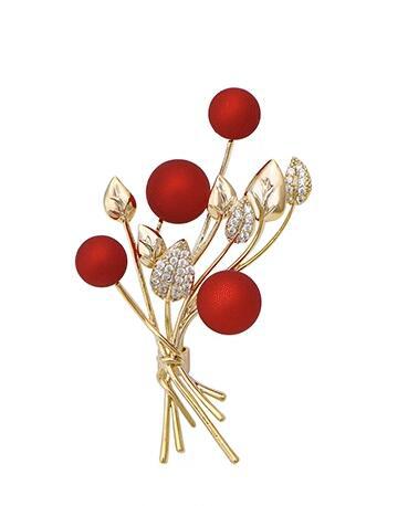 Blossom and Joy Red Brooch