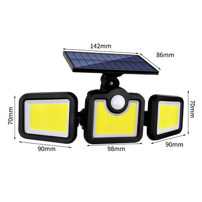 Solar outdoor human body induction three-head wall lamp