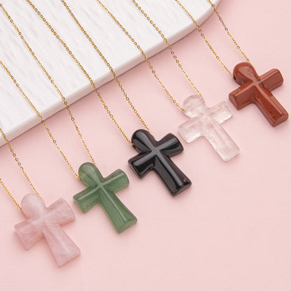 Agate Cross Pendant Stainless Steel Pendant Necklace