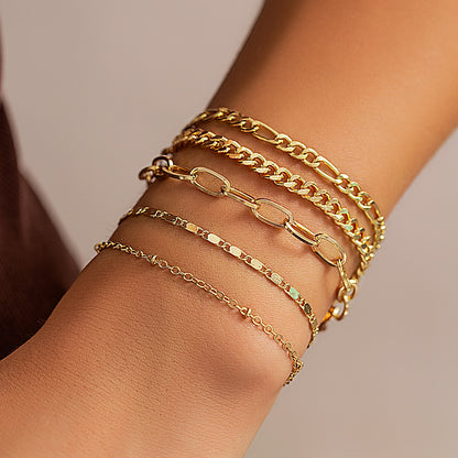 Hip hop stacked gold bracelets