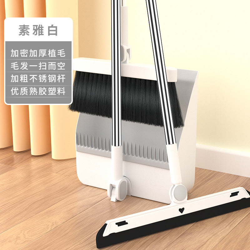 Folding Broom and Dustpan Set, Soft Brush, Hair-Resistant