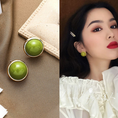 Vintage avocado green stud earrings for women