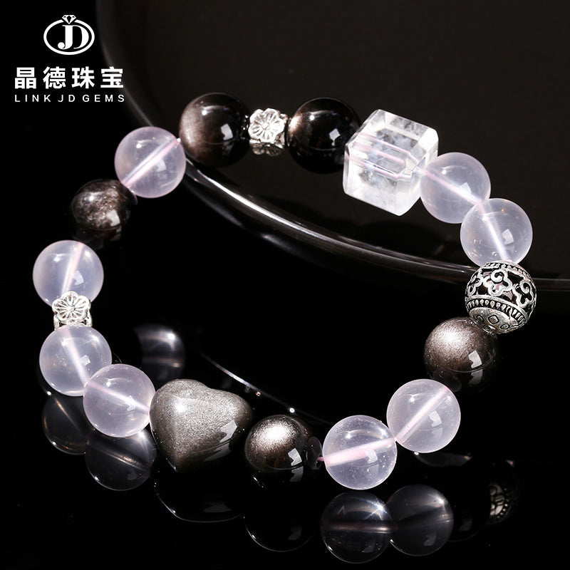 7A Natural Mozambican Starlight Powder Crystal Silver Obsidian Bracelet