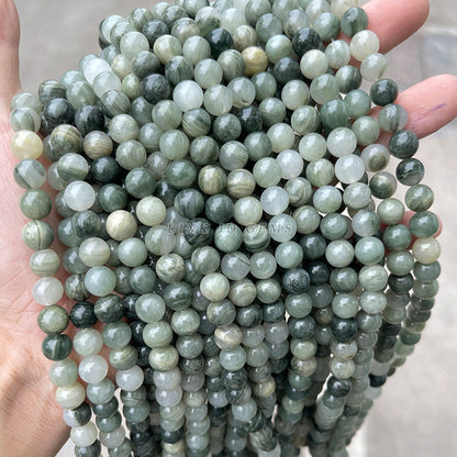 Perlas sueltas de anfíbol natural, cuentas redondas de jade 