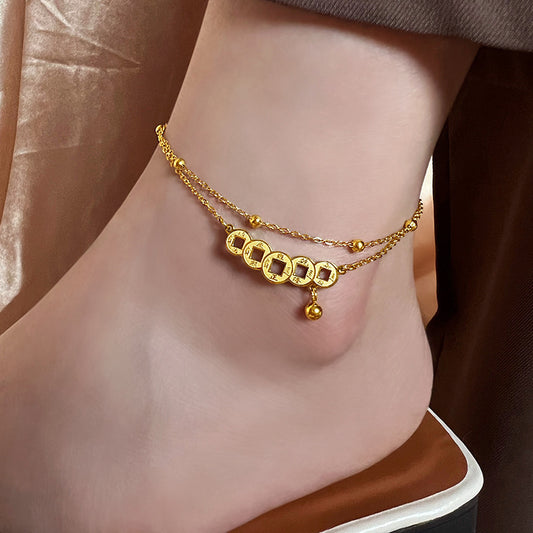 Double chain copper coin foot chain