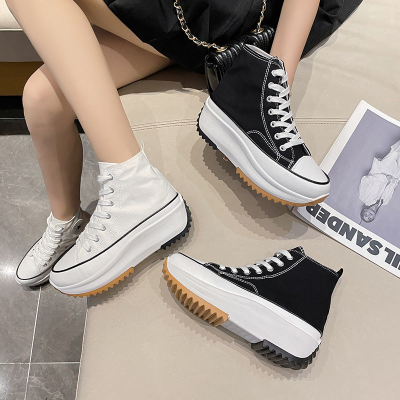 Large size canvas casual shoes platform thick sole white shoes