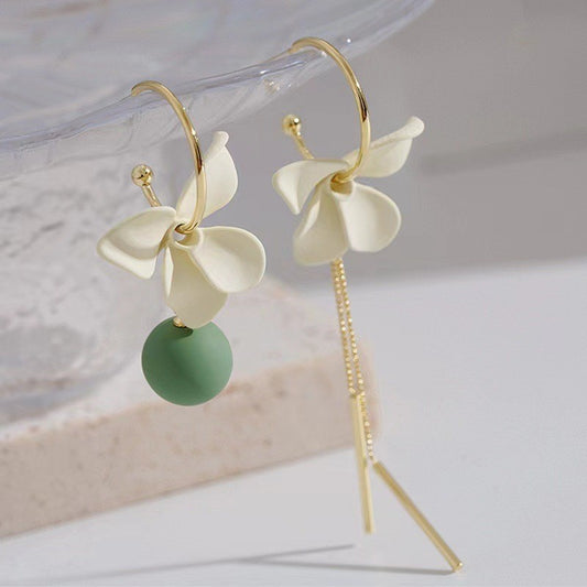 White Flower Summer Earrings Asymmetrical Earrings