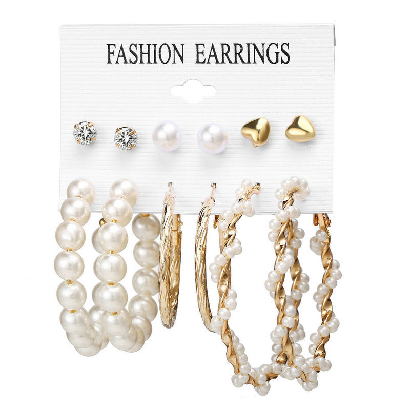 New Retro Pearl Women's Earrings 9-piece Set