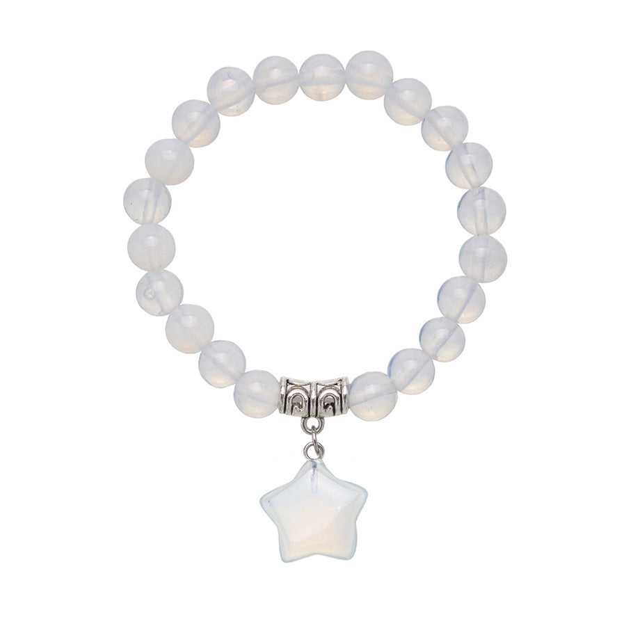 Natural Stone Crystal Star Pendant Stretch Bracelet