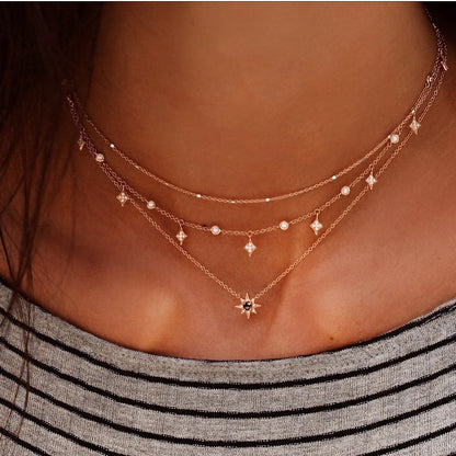 Multi-layered star pendant necklace combination