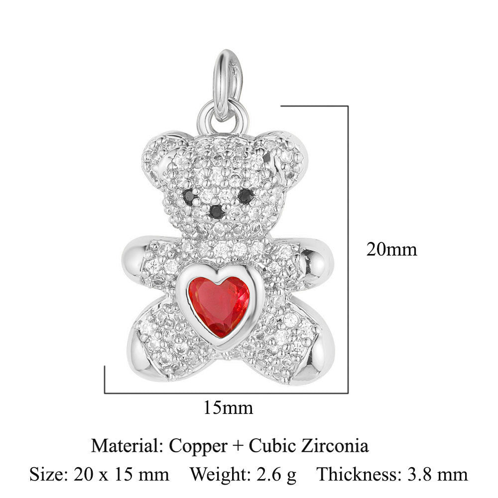 Heart-shaped copper zircon pendant bear snake scorpion