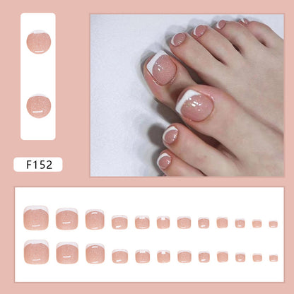 White French Glitter Detachable Toe Nail Patches