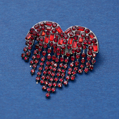 Love Brooch Rhinestone Fringed Pin