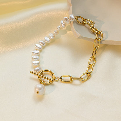 Asymmetrical Chain Pearl Beaded Bracelet