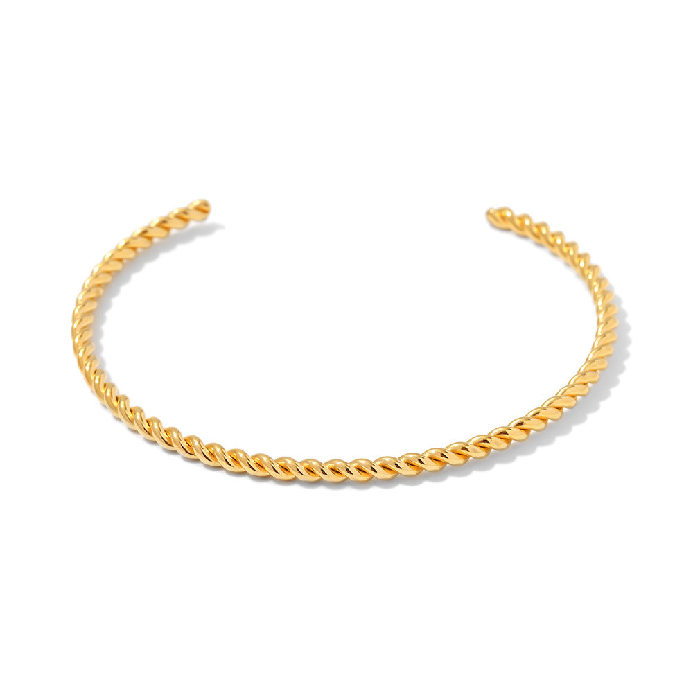 18K Gold Fine Twisted Women's Open Bracelet