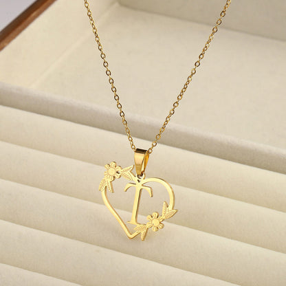 Titanium steel A-Z heart shaped English letter necklace